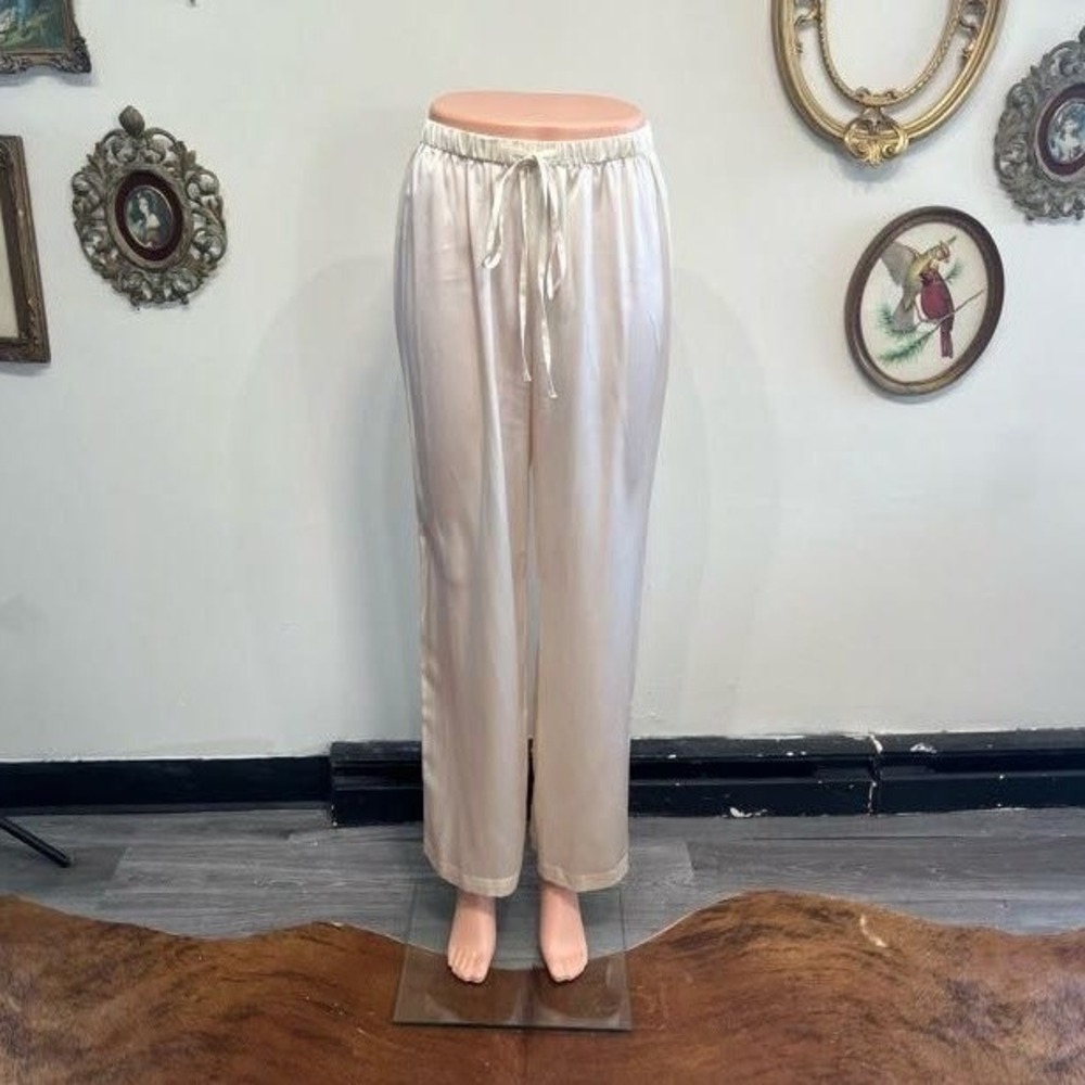 CAARA Cream Satin Wide Leg Drawstring Pants Size XS